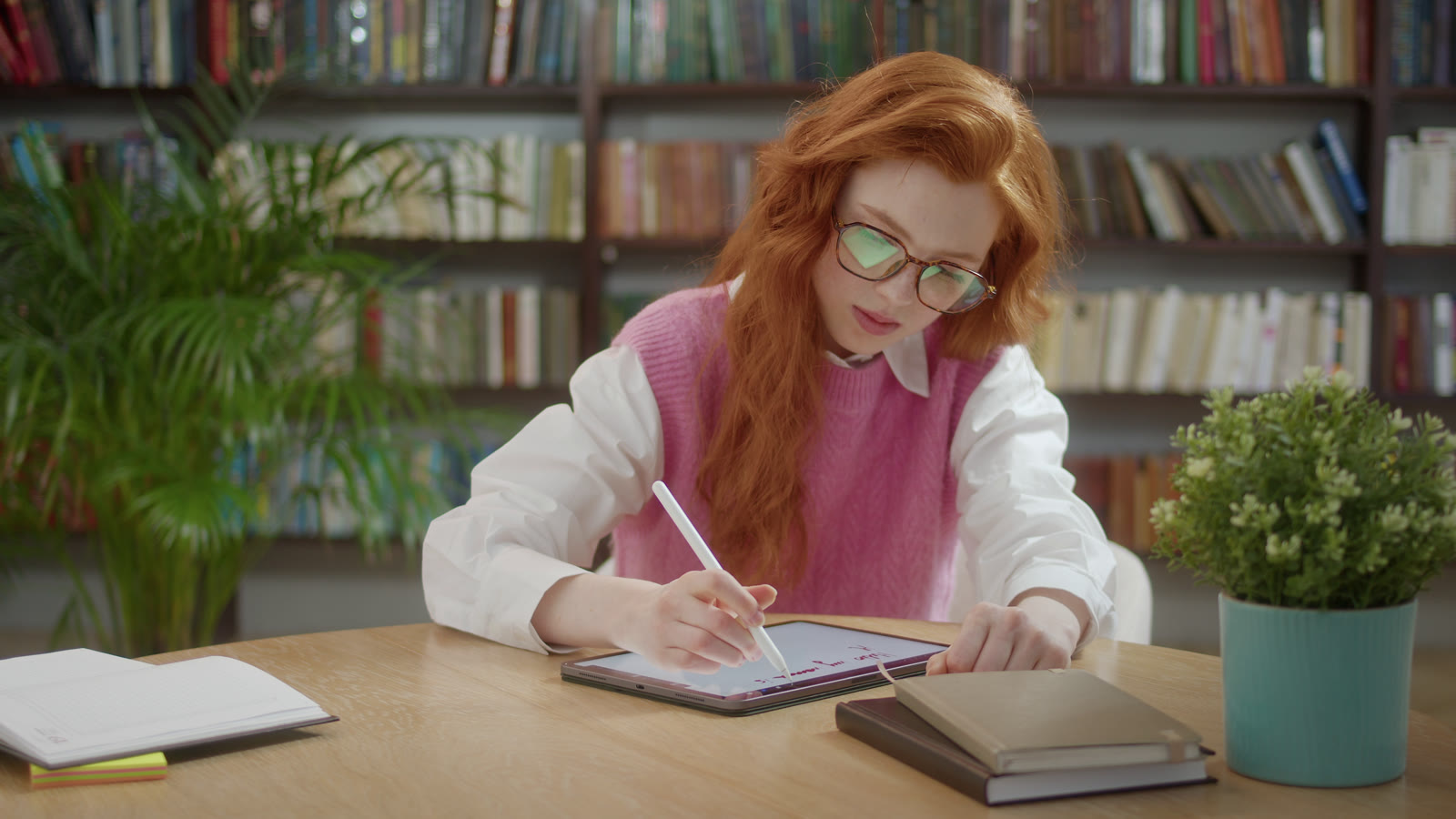 A student working through chemistry problems on a tablet